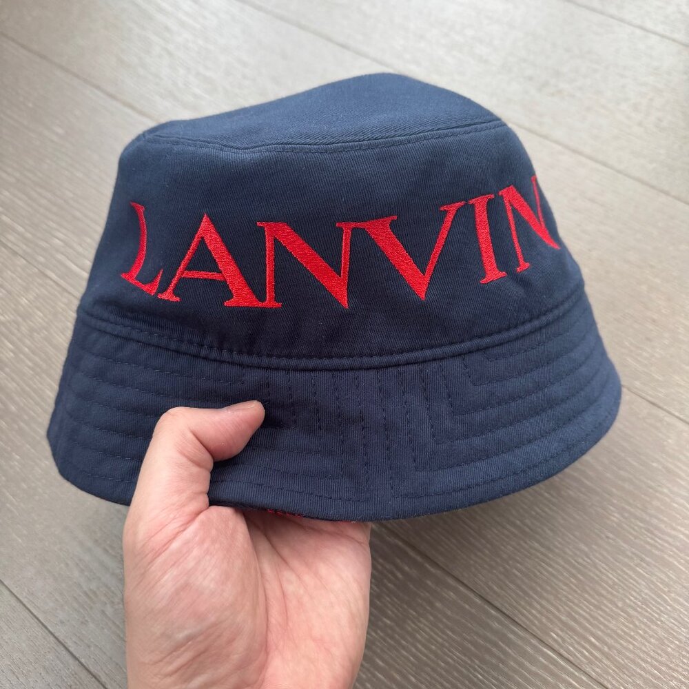 Lanvin Navy Blue Bucket Hat with Red Logo